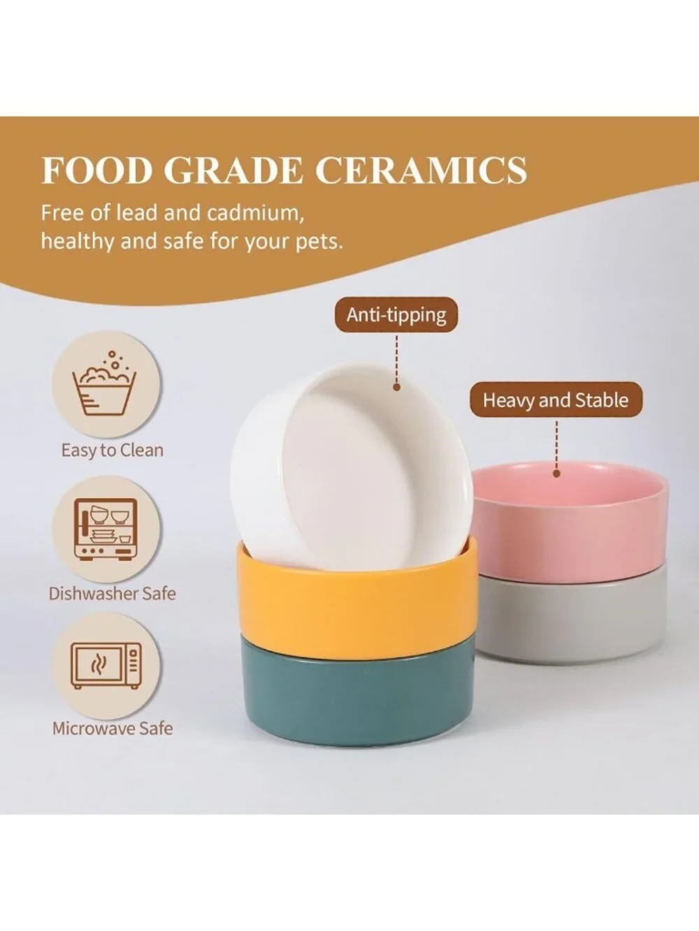 Elevated Ceramic Cat & Dog Bowl with Bamboo Stand - Anti-Vomiting, Stress-Free